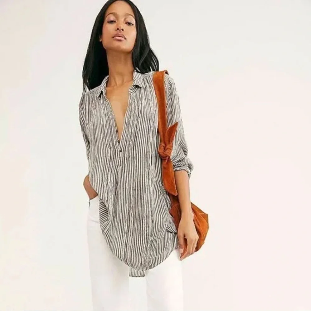 Free People FP ONE Waverley Stripe Tunic stripe blue white size medium - Picture 13 of 14